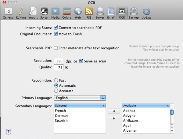 Devonthink OCR Settings