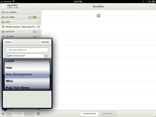 Adding a New Feed on iPad