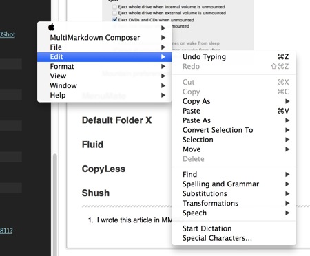 MultiMarkdown Composer Editing Features