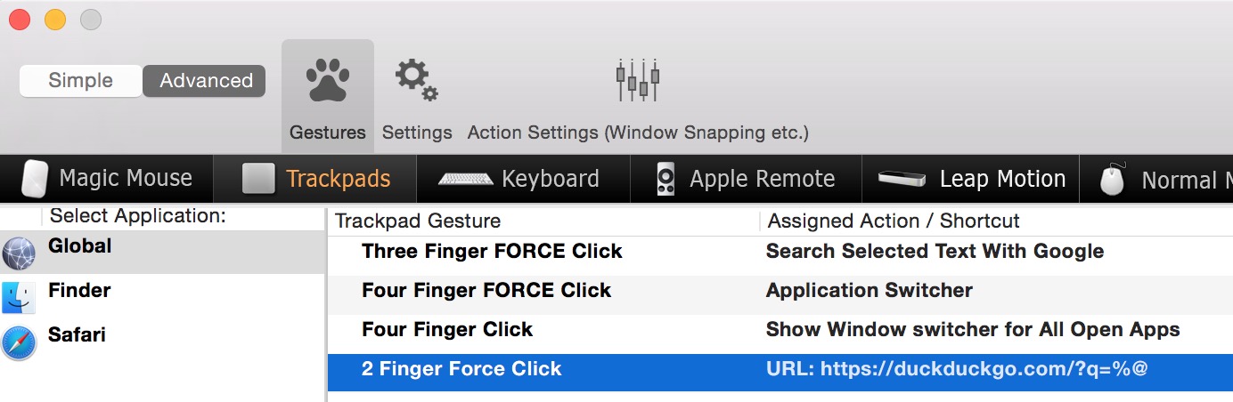 Force Touch Settings