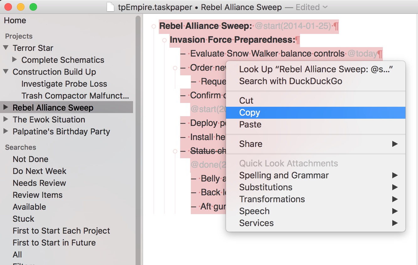 Copying from TaskPaper for Mac