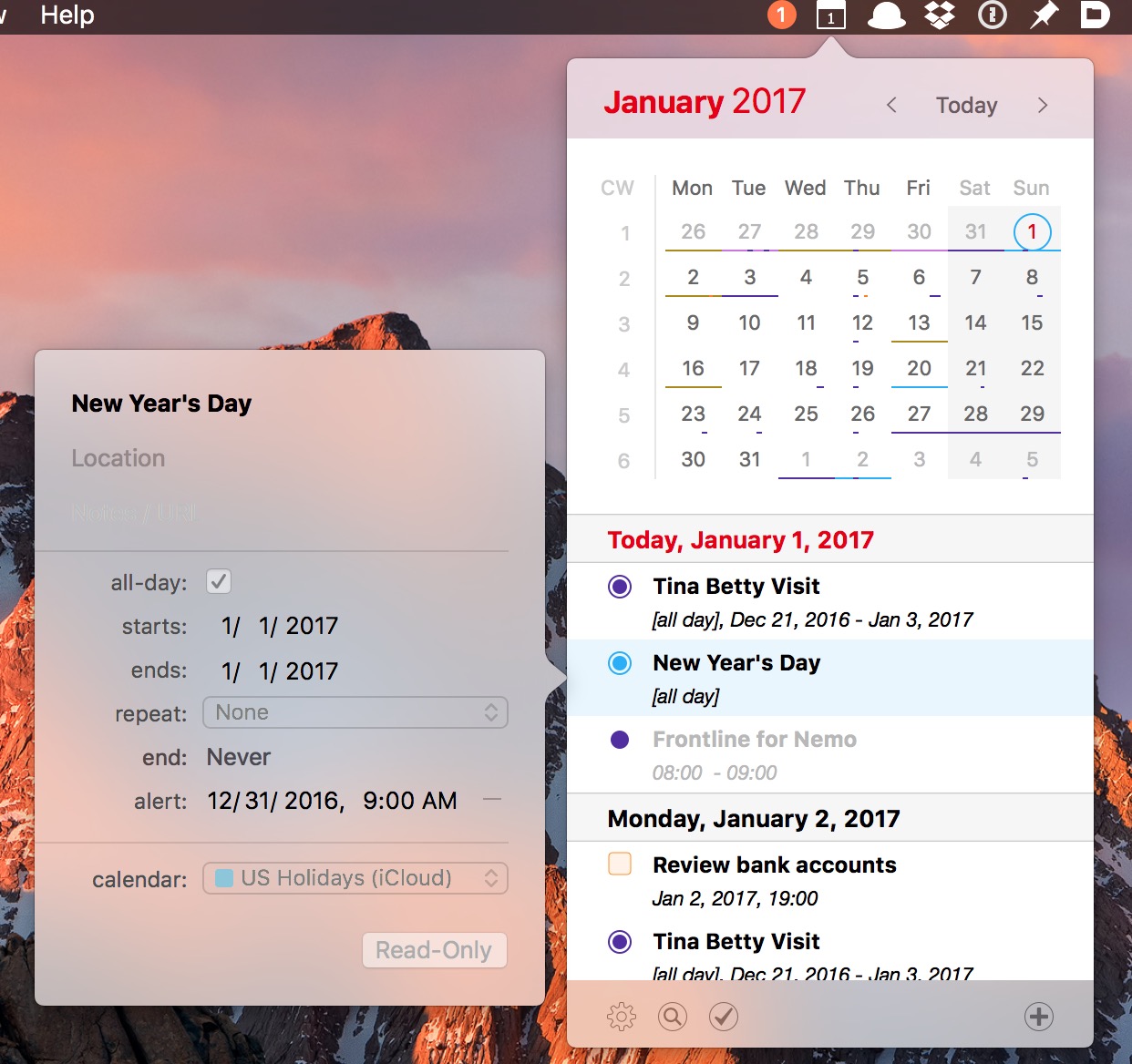 Calendar 366 Menu Bar